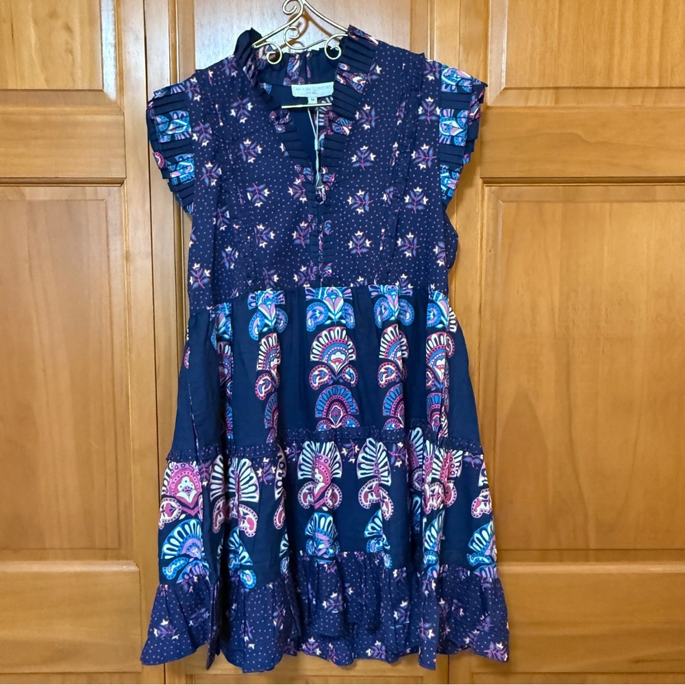 Caroline Constas Navy and Pink Ruffle Mini Dress - Picture 5 of 12